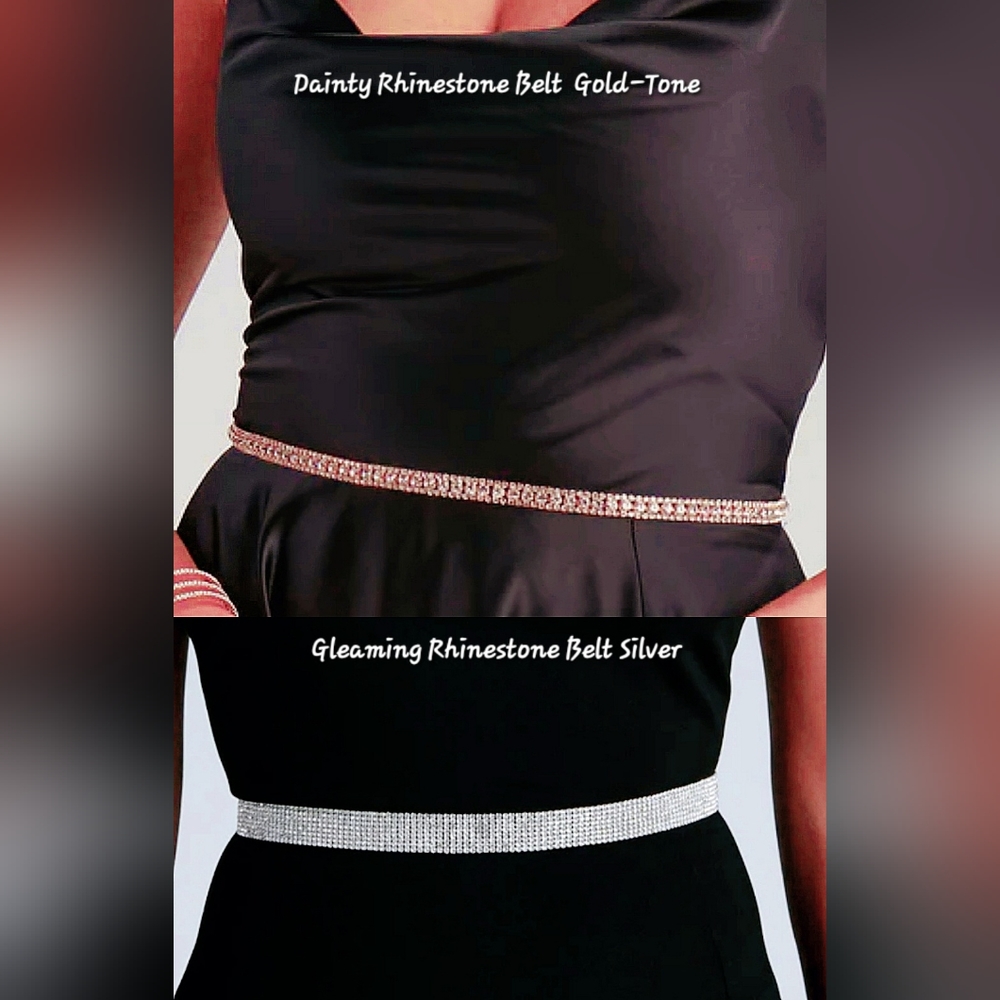 Windsor Silver Gleaming Rhinestone Belt and Gold Dainty Rhinestone Belt (Set 2) - Picture 4 of 16